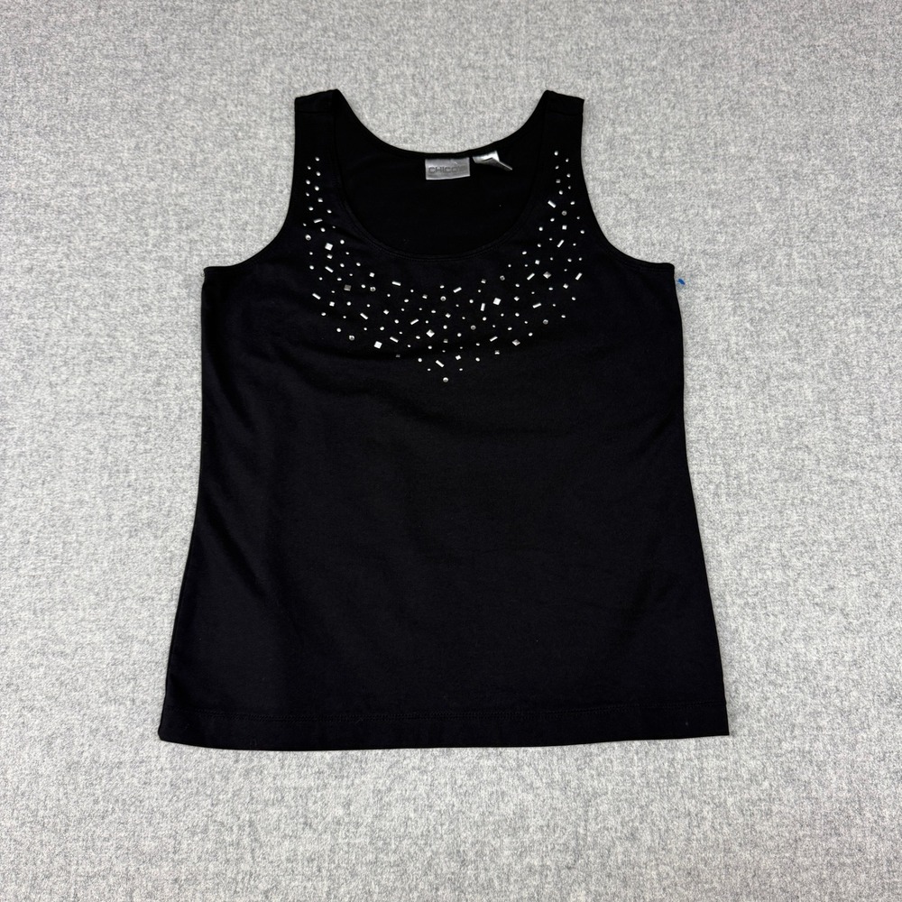 Chico's Tank Top Size 0 Black Studded Rhinestone Embellished Sleeveless Shell St